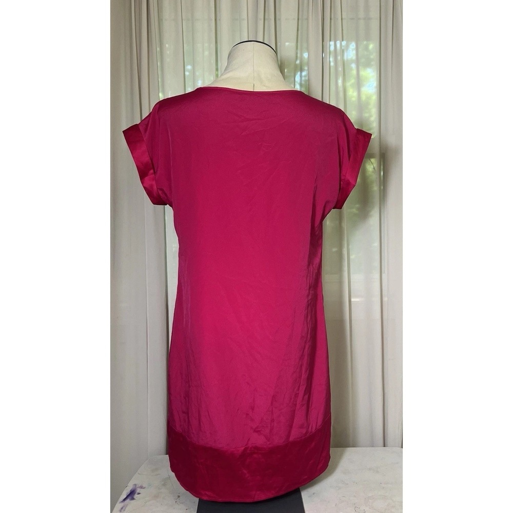 THE LIMITED Women's Hot Pink Satin Shift Dress Size M Short Sleeve Polyester Y2K - Picture 3 of 8